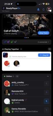 ReadyPlayerOn home screen showing friends online across PlayStation, Xbox, Steam and Discord